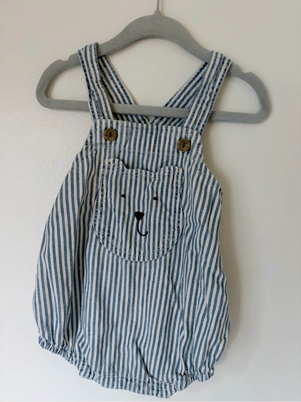 Gap Baby Denim Stripe Bear Pocket Bubble Overalls